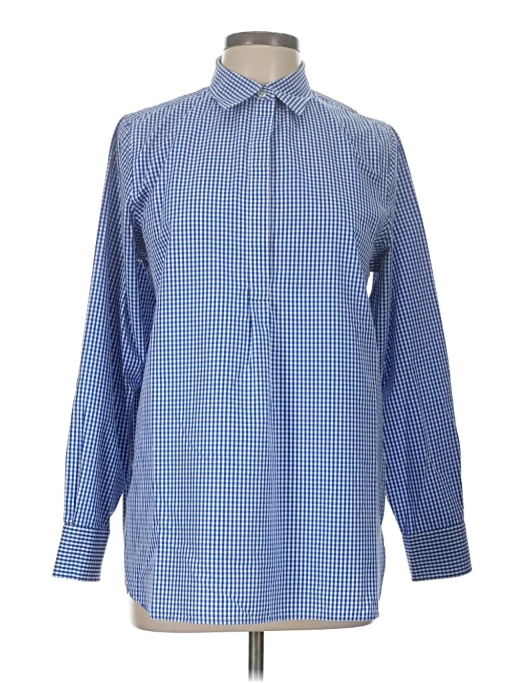 Lands End No-Iron Supima Cotton Tunic Shirt - Blue Gingham - Size 18